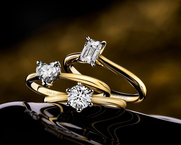 14 K Rhodium-Plated Yellow Gold Ring with Laboratory Diamond - 0,51 ct - fineness 14 K