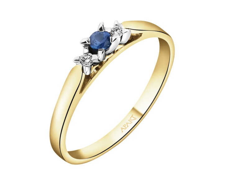 Yellow and white gold ring with brilliants and sapphire - fineness 585