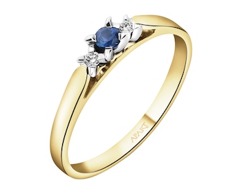 Yellow and white gold ring with brilliants and sapphire - fineness 585