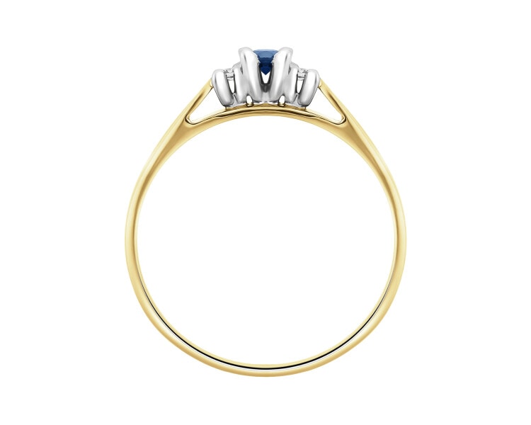 Yellow and white gold ring with brilliants and sapphire - fineness 585