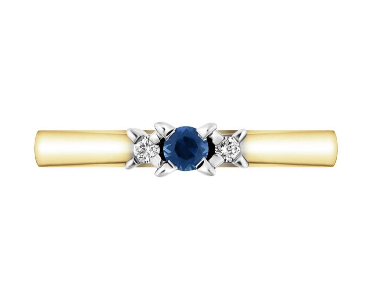 Yellow and white gold ring with brilliants and sapphire - fineness 585