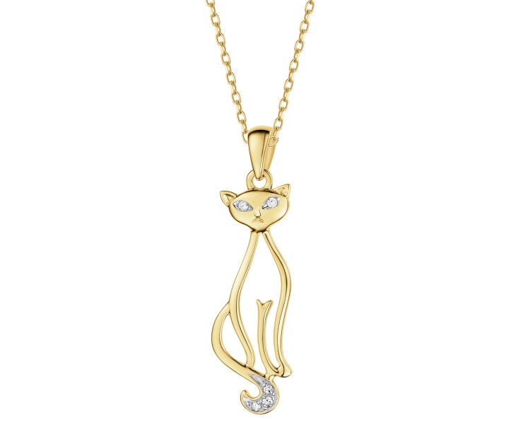 9 K Rhodium-Plated Yellow Gold Pendant with Diamonds - 0,02 ct - fineness 9 K