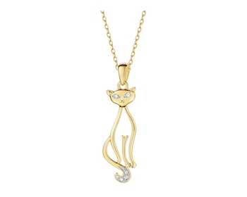 9 K Rhodium-Plated Yellow Gold Pendant with Diamonds - 0,02 ct - fineness 9 K