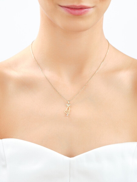 9 K Rhodium-Plated Yellow Gold Pendant with Diamonds - 0,02 ct - fineness 9 K