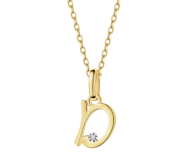 9 K Rhodium-Plated Yellow Gold Pendant with Diamond - 0,003 ct - fineness 9 K