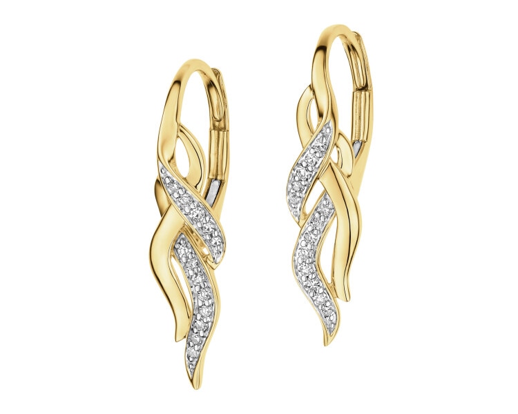 14 K Rhodium-Plated Yellow Gold Earrings with Diamonds - 0,10 ct - fineness 14 K