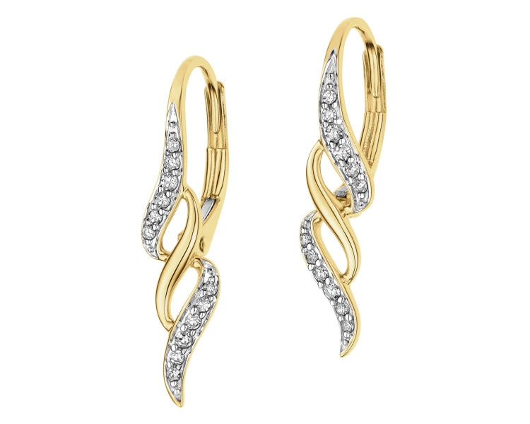 14 K Rhodium-Plated Yellow Gold Earrings with Diamonds - 0,10 ct - fineness 14 K