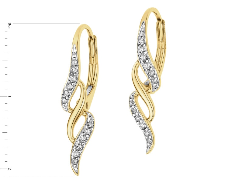 14 K Rhodium-Plated Yellow Gold Earrings with Diamonds - 0,10 ct - fineness 14 K