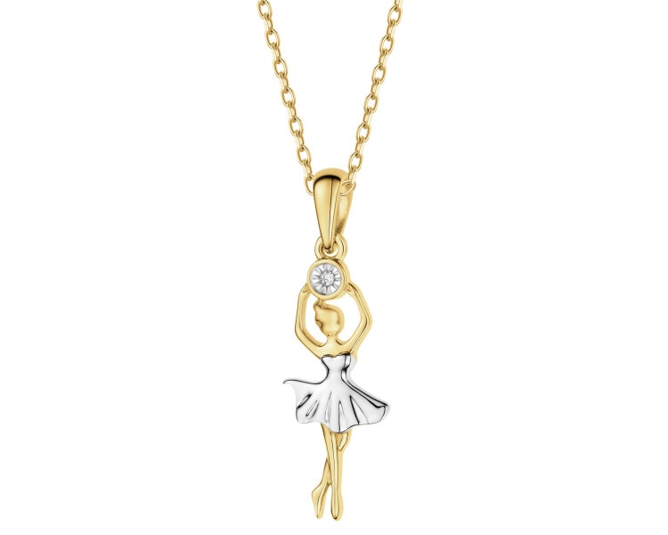 9 K Rhodium-Plated Yellow Gold Pendant with Diamond - 0,003 ct - fineness 9 K