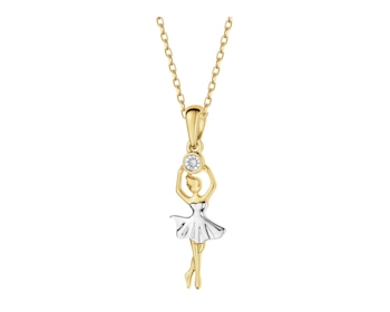 9 K Rhodium-Plated Yellow Gold Pendant with Diamond - 0,003 ct - fineness 9 K