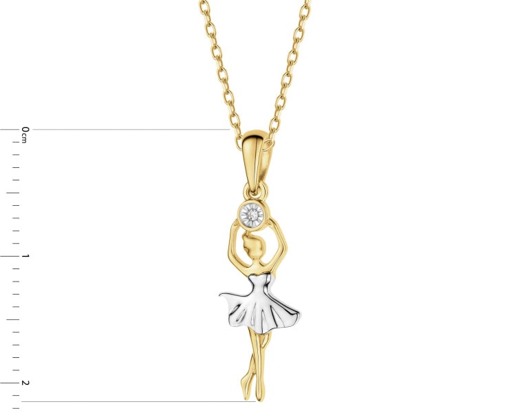 9 K Rhodium-Plated Yellow Gold Pendant with Diamond - 0,003 ct - fineness 9 K