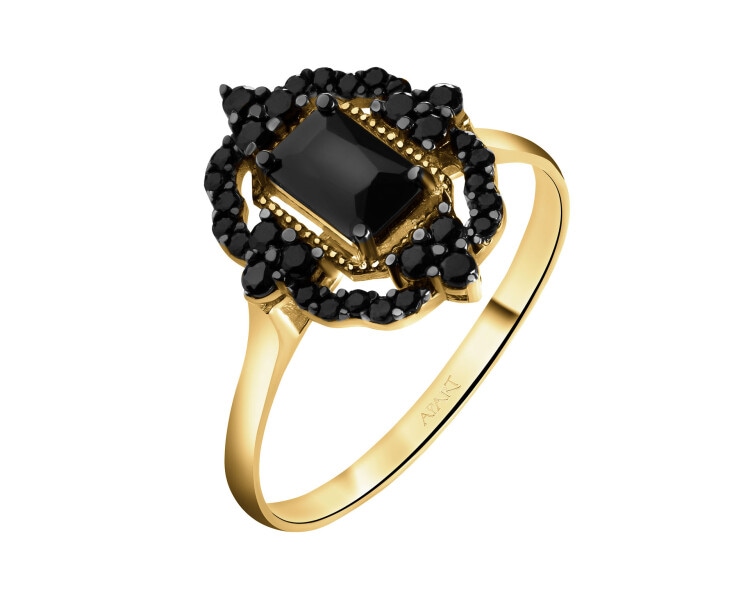 333 Yellow Gold/Black Rhodium Ring with Cubic Zirconia