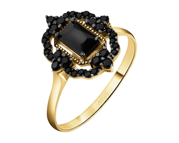 333 Yellow Gold/Black Rhodium Ring with Cubic Zirconia