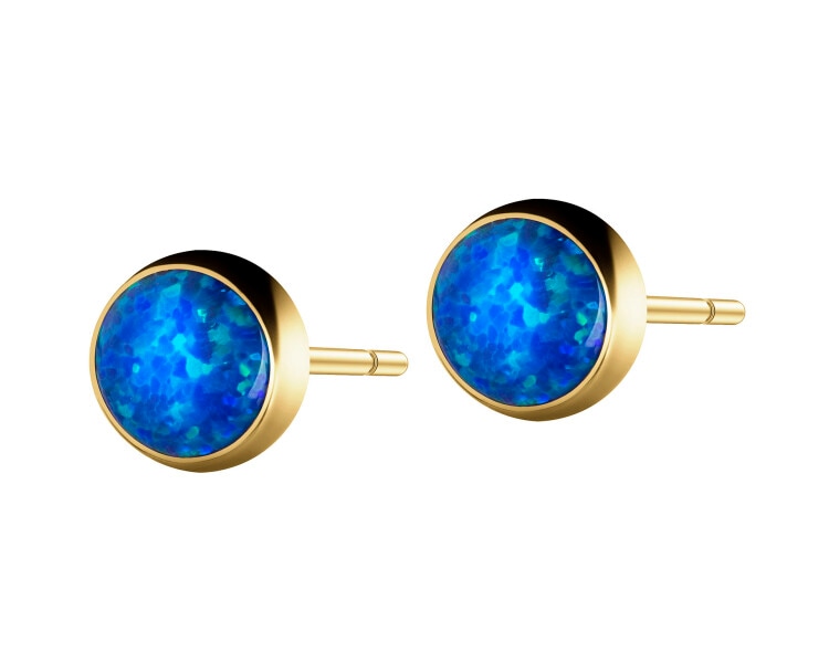 8 K Yellow Gold Earrings with Opalite