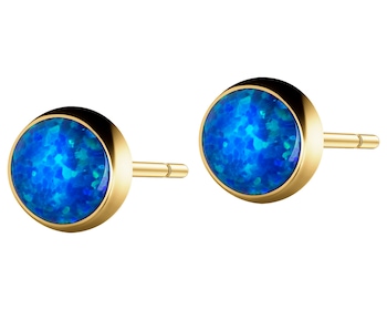 8 K Yellow Gold Earrings with Opalite