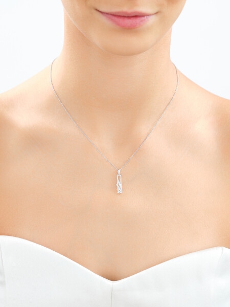 14 K Rhodium-Plated White Gold Pendant with Cubic Zirconia