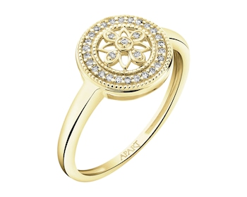 14 K Rhodium-Plated Yellow Gold Ring with Diamonds - 0,07 ct - fineness 14 K