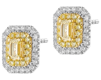 585 Rhodium-Plated White Gold, Yellow Gold Earrings  - 1,20 ct - fineness 585