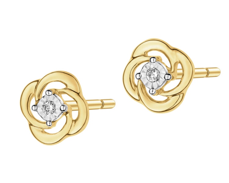 375 Yellow And White Gold Plated Earrings with Diamonds - 0,01 ct - fineness 375