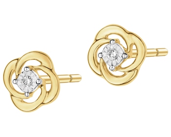 375 Yellow And White Gold Plated Earrings with Diamonds - 0,01 ct - fineness 375