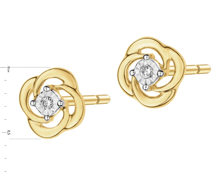 375 Yellow And White Gold Plated Earrings with Diamonds - 0,01 ct - fineness 375