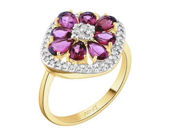 14 K Rhodium-Plated Yellow Gold Ring  - fineness 14 K