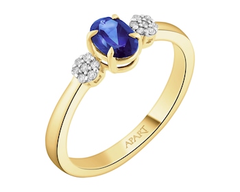 9 K Rhodium-Plated Yellow Gold Ring  - fineness 9 K