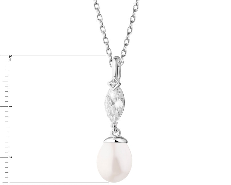 Rhodium Plated Silver Pendant with Pearl