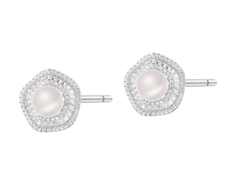 Rhodium Plated Silver Earrings with Pearl