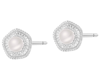 Rhodium Plated Silver Earrings with Pearl