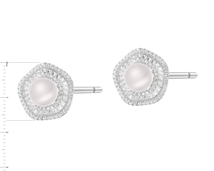 Rhodium Plated Silver Earrings with Pearl