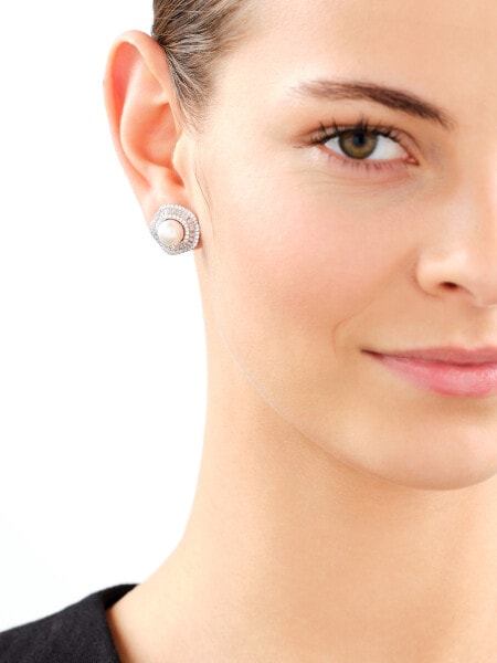 Rhodium Plated Silver Earrings with Pearl