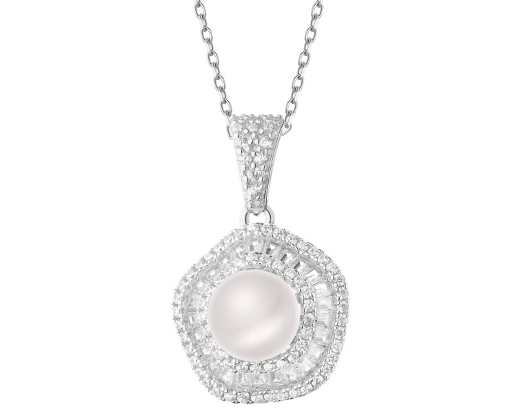 Rhodium Plated Silver Pendant with Pearl