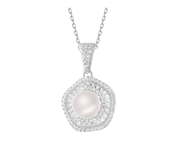 Rhodium Plated Silver Pendant with Pearl