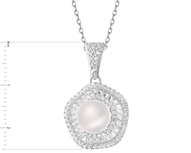 Rhodium Plated Silver Pendant with Pearl