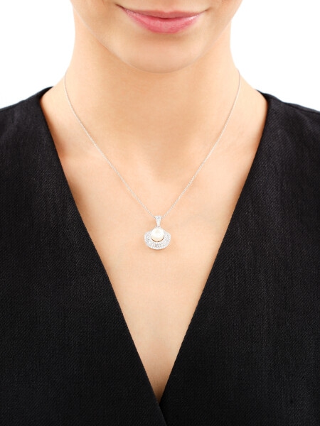 Rhodium Plated Silver Pendant with Pearl