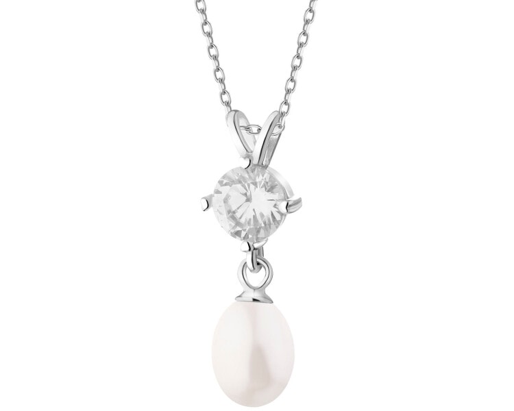 Rhodium Plated Silver Pendant with Pearl