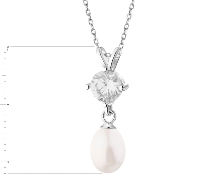 Rhodium Plated Silver Pendant with Pearl