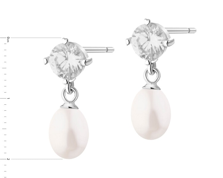 Rhodium Plated Silver Dangling Earring with Pearl