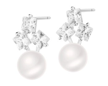 Rhodium Plated Silver Dangling Earring with Pearl