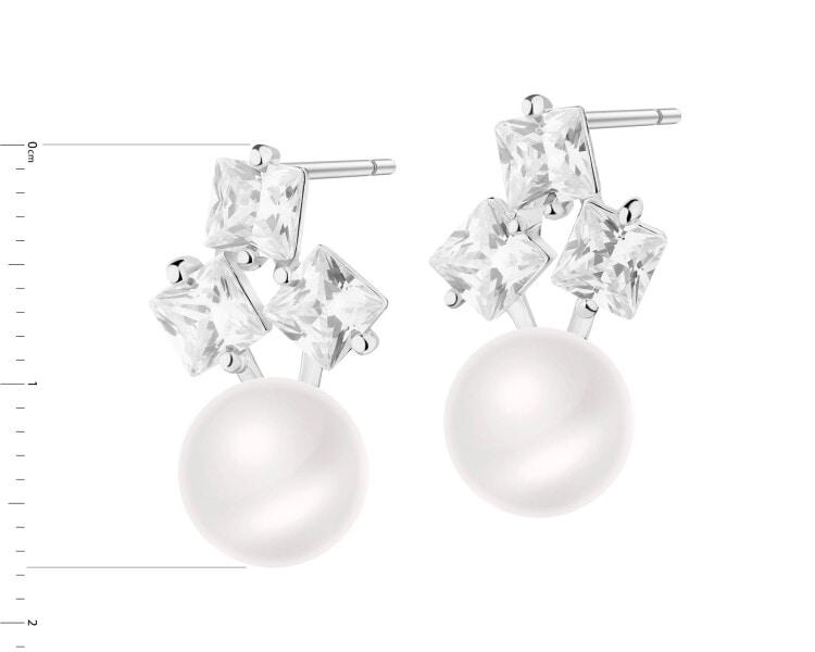 Rhodium Plated Silver Dangling Earring with Pearl