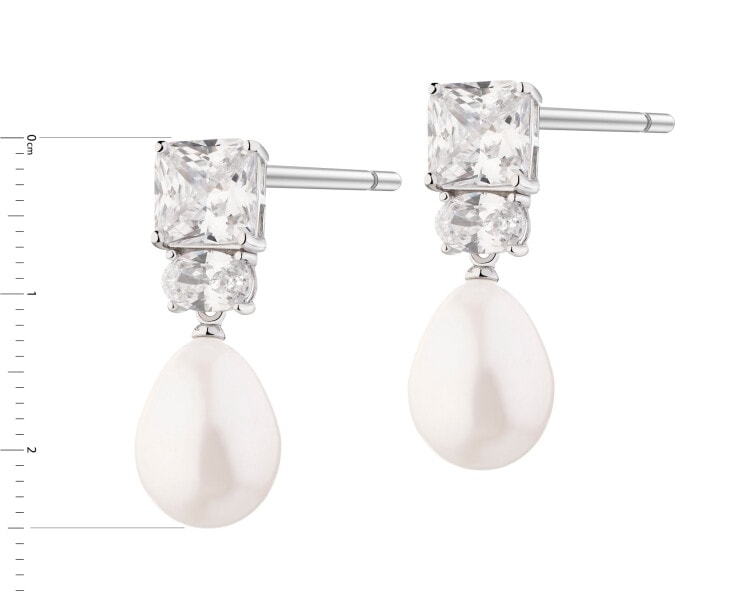 Rhodium Plated Silver Dangling Earring with Pearl