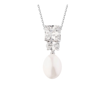 Rhodium Plated Silver Pendant with Pearl