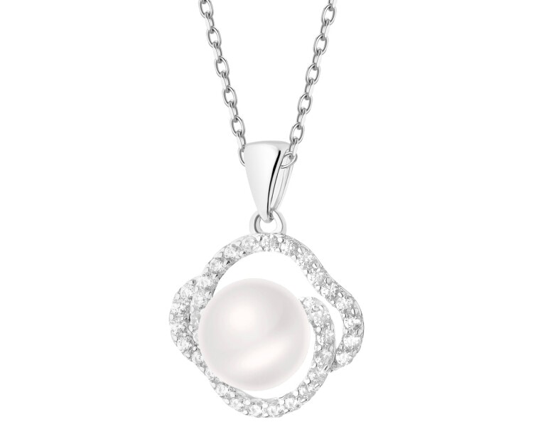 Rhodium Plated Silver Pendant with Pearl