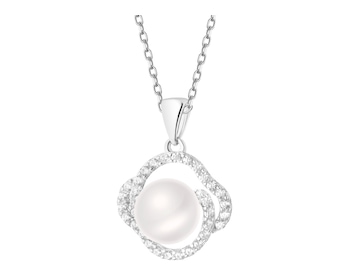 Rhodium Plated Silver Pendant with Pearl