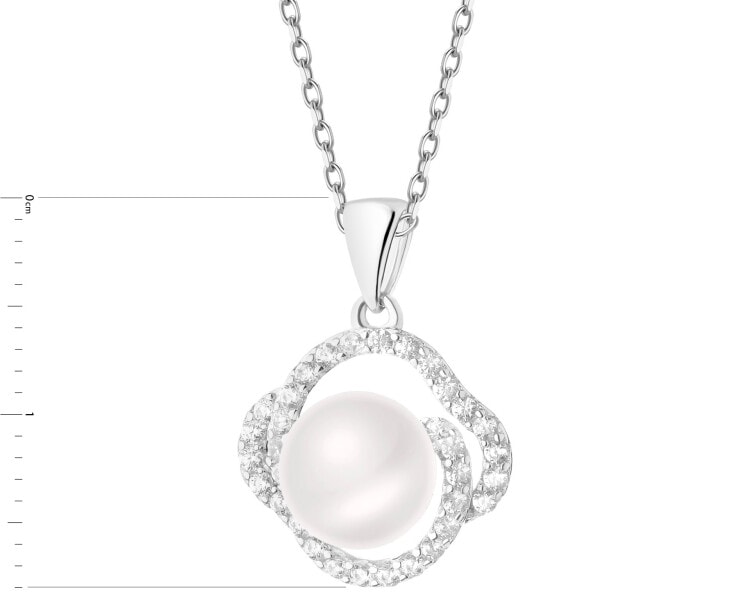 Rhodium Plated Silver Pendant with Pearl