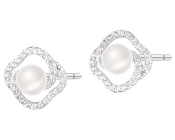 Rhodium Plated Silver Earrings with Pearl