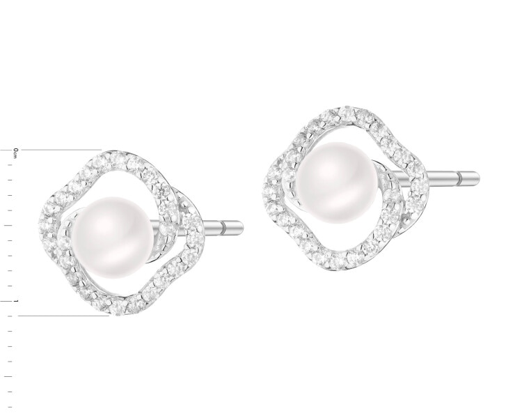 Rhodium Plated Silver Earrings with Pearl