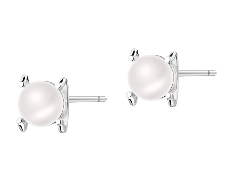 Rhodium Plated Silver Earrings with Pearl