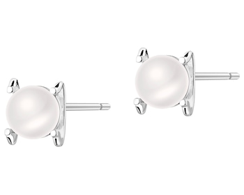 Rhodium Plated Silver Earrings with Pearl